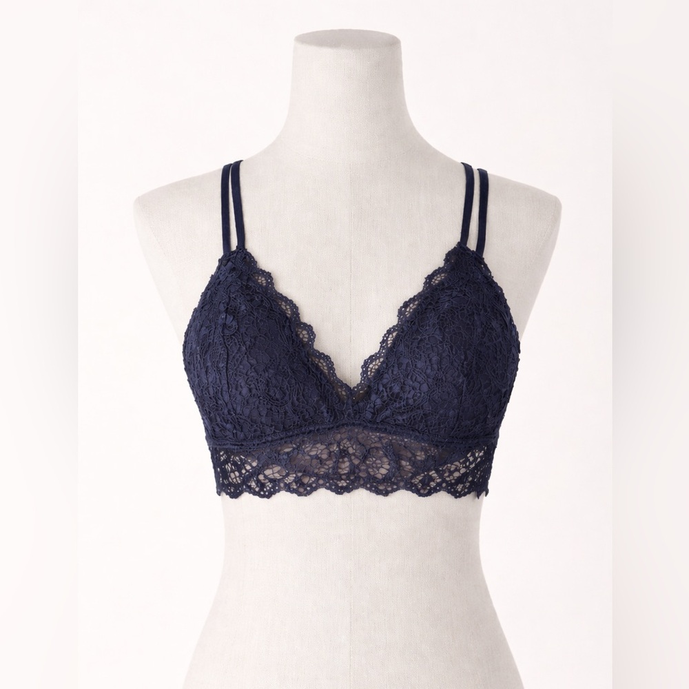 Auden Black Lace Bralette L Sheer Floral Scalloped Coquette Layering